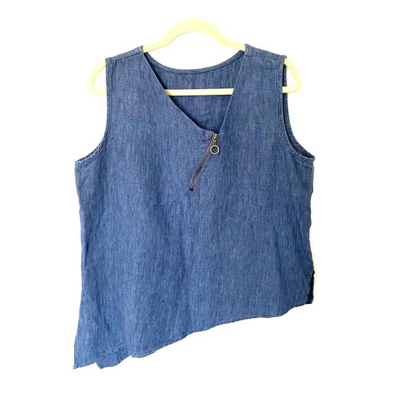 VTG IC Collection Lagenlook Asymmetrical Linen Chambray Zip Shirt Skirt Set XL - Picture 11 of 14